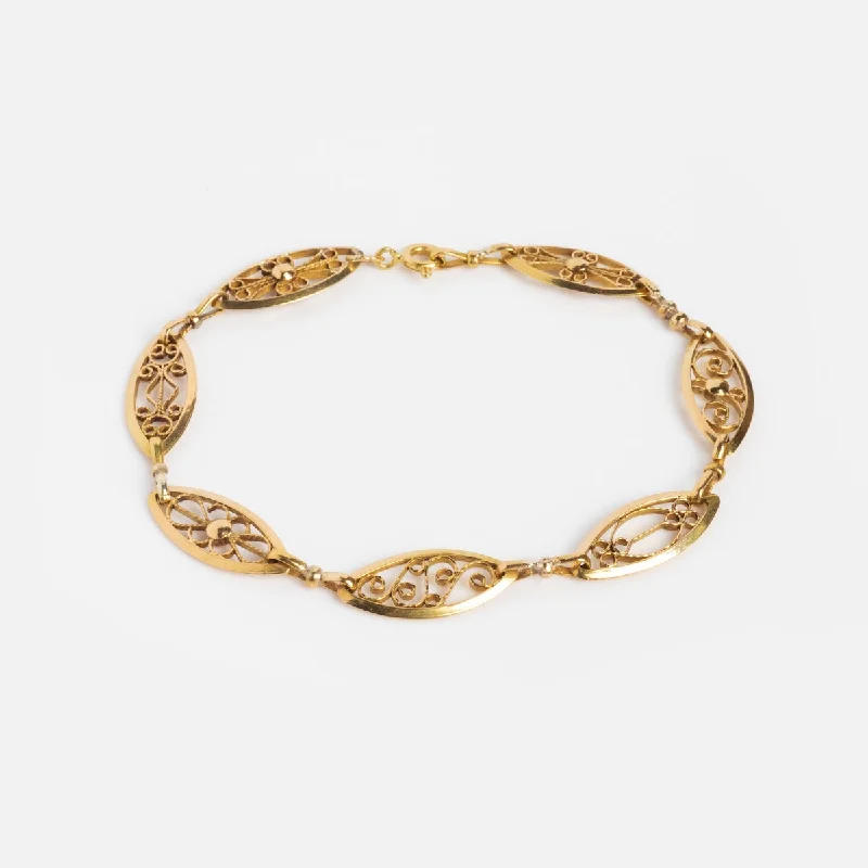 gold bar earrings minimalist Vintage 18k Scrollwork Link Bracelet