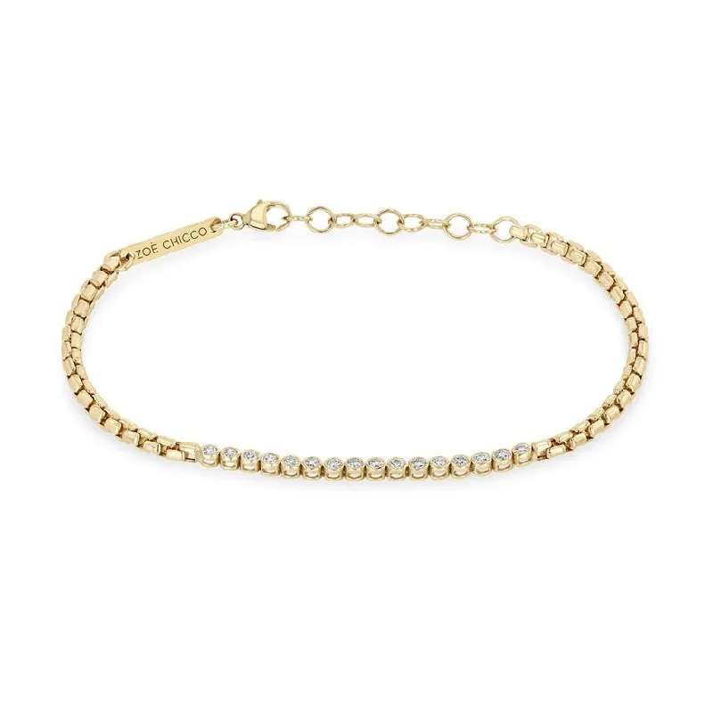 14K Gold Box Chain Diamond Tennis Bracelet