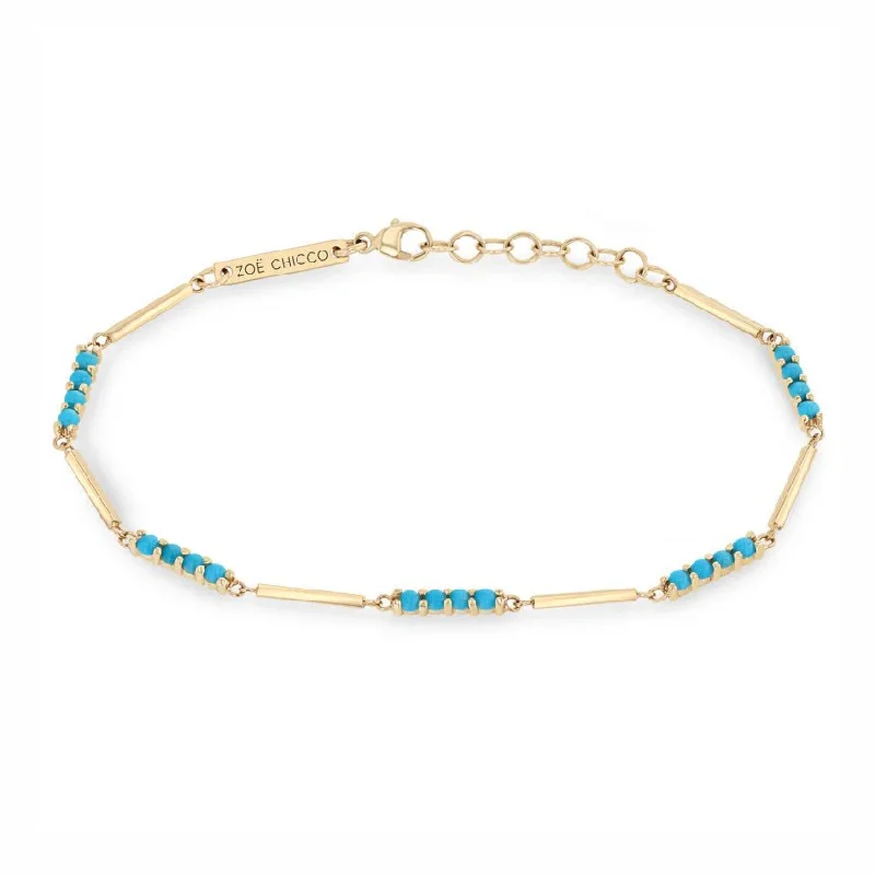 Alternating Turquoise and Plain Gold Bar Bracelet