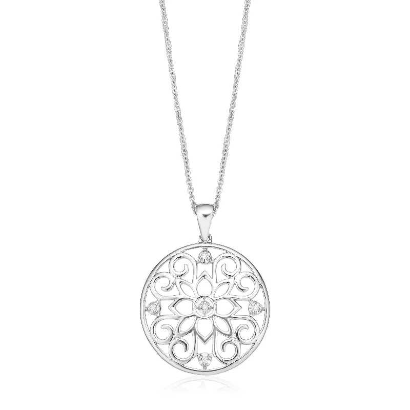 real citrine gemstone pendant Sterling Silver Diamond Set Flower Disc Pendant