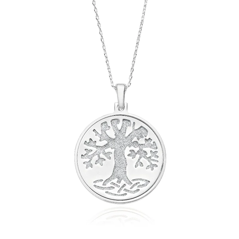 white gold necklace simple Sterling Silver Cubic Zirconia Tree of Life Pendant