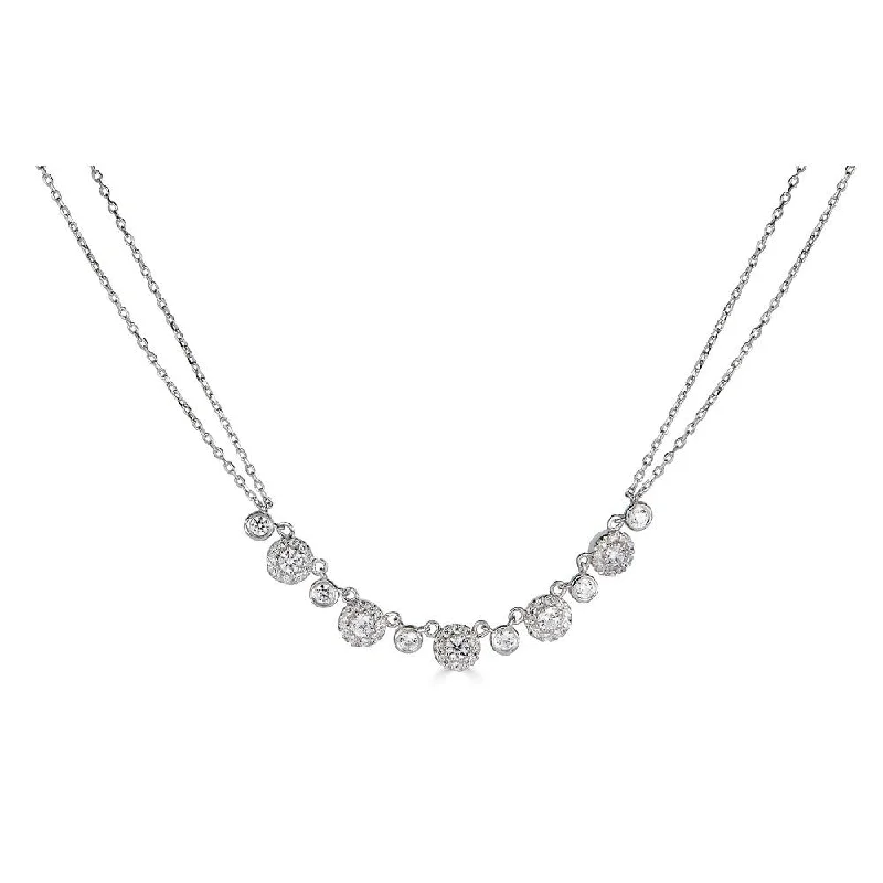 rose quartz bracelet healing 14K .60Ct Diamond Double Chain 5 Halo Necklace