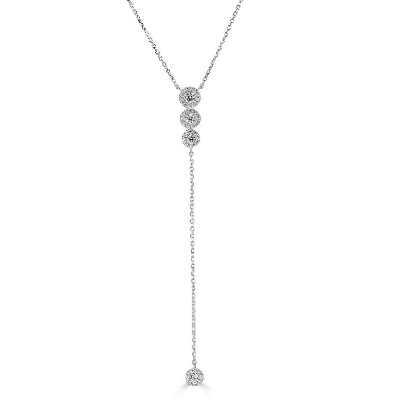 thin silver chain necklace 14K Diamond Halo Lariat Necklace