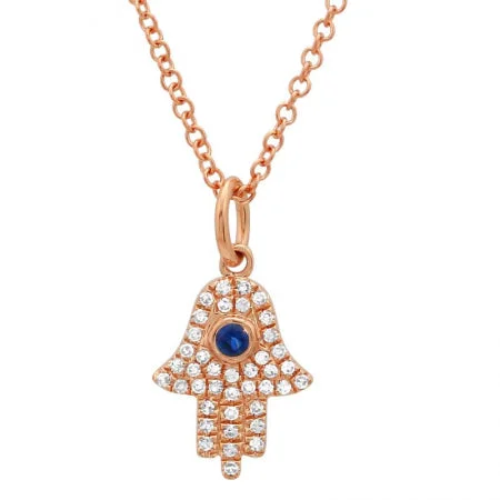 black and gold wedding band 14K Rose Gold Diamond + Sapphire Hamsa/evil eye Necklace