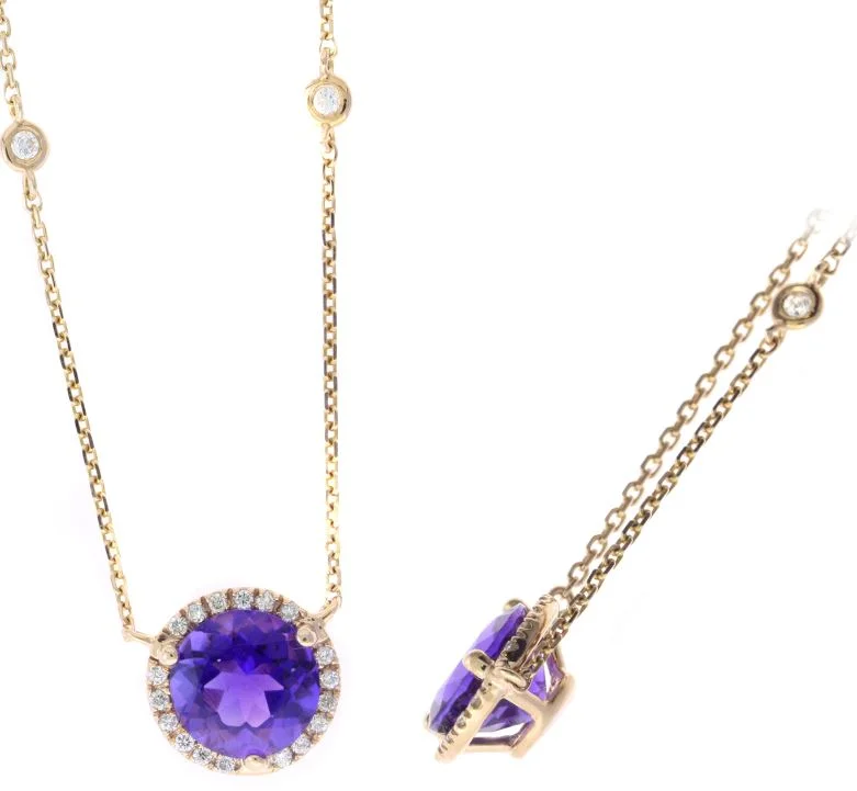 ruby and diamond engagement ring 14K Rose Gold Diamond Amethyst Necklace