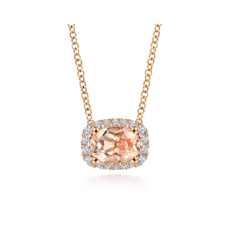 infinity heart necklace personalized 14K Rose Gold Diamond + Morganite Rectangle Halo Necklace