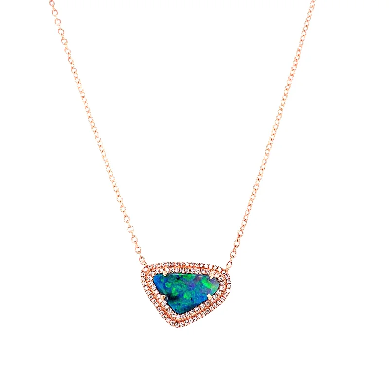 diamond wedding band for women 14K Rose Gold Diamond + Boulder Opal Necklace