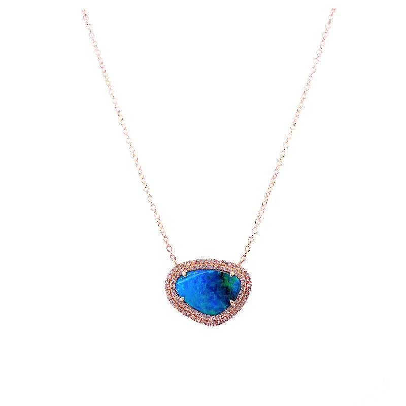 moissanite engagement ring affordable 14K Rose Gold Diamond Double Halo Boulder Opal Necklace