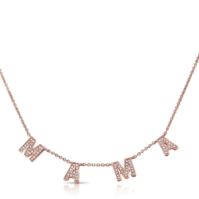 minimalist rose gold stacking rings 14K Rose Gold Diamond "Mama" Necklace