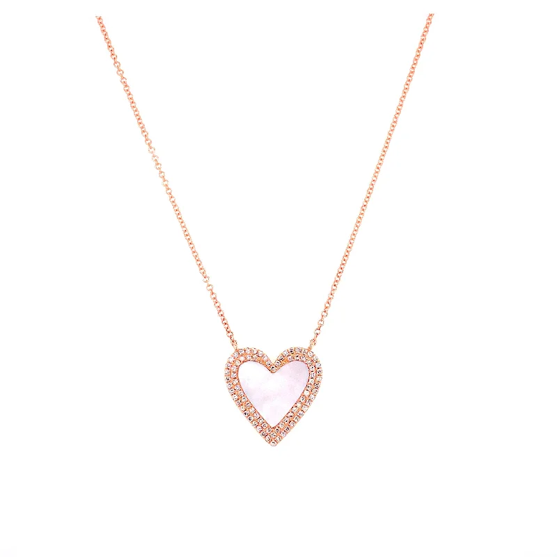 handcrafted turquoise necklace 14K Rose Gold Diamond + Mother of Pearl Heart Necklace
