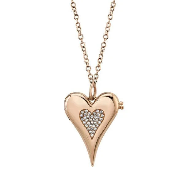 minimal diamond bar necklace 14K Rose Gold Diamond Pave Heart Locket Necklace
