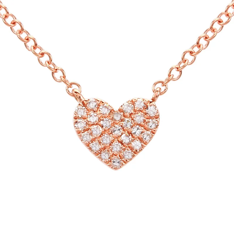 natural crystal pendant necklace 14k Rose Gold Diamond Pave Heart Necklace