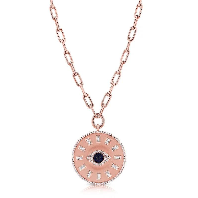 multi-gemstone eternity band 14K Rose Gold Diamond + Sapphire Evil Eye Coin Necklace