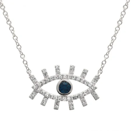 real zircon gemstone bracelet 14K White Gold Diamond + Sapphire Evil Eye Eyelash Necklace real zircon gemstone bracelet 14K White Gold Diamond + Sapphire Evil Eye Eyelash Necklace
