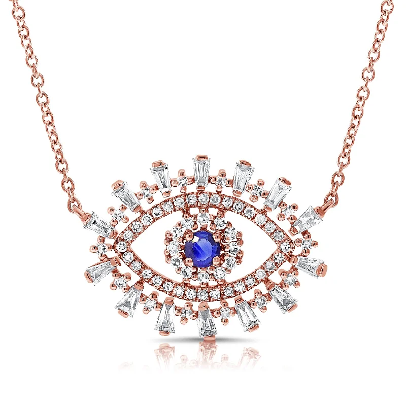 unique zodiac constellation necklace 14K Rose Gold Diamond + Sapphire Evil Eye Necklace