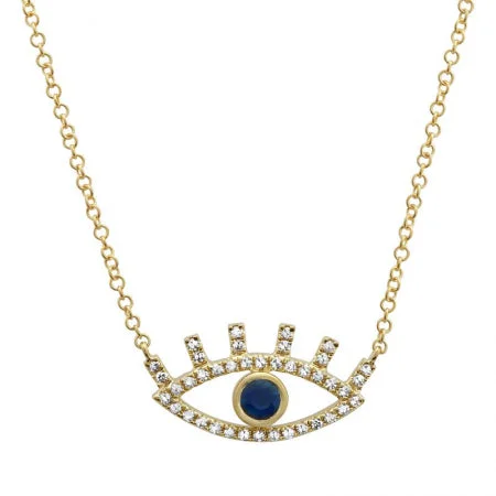 chunky chain necklace trendy 14K Yellow Gold Diamond + Sapphire Evil Eye Necklace