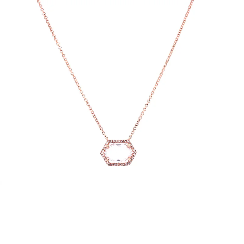 vintage locket necklace gold 14K Rose Gold Diamond + White Topaz Hexagon Necklace