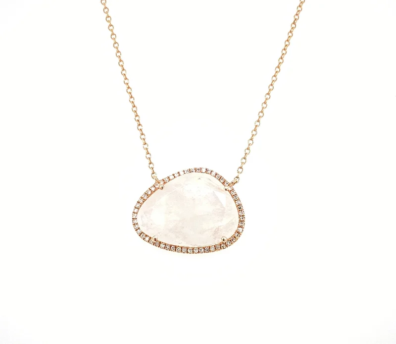 simple crescent moon ring 14K Rose Gold Round Diamond + Moonstone Freeform Necklace