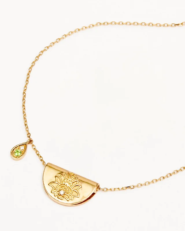 handmade gold nugget ring 14k Solid Gold Lotus Birthstone Diamond Necklace - August - Peridot
