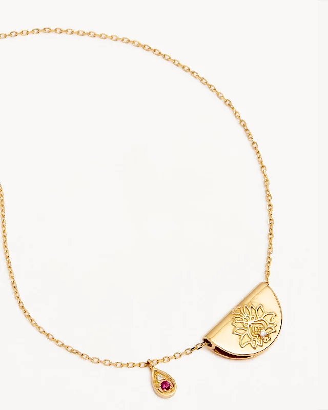 gold opal ring 14k Solid Gold Lotus Birthstone Diamond Necklace - July - Ruby