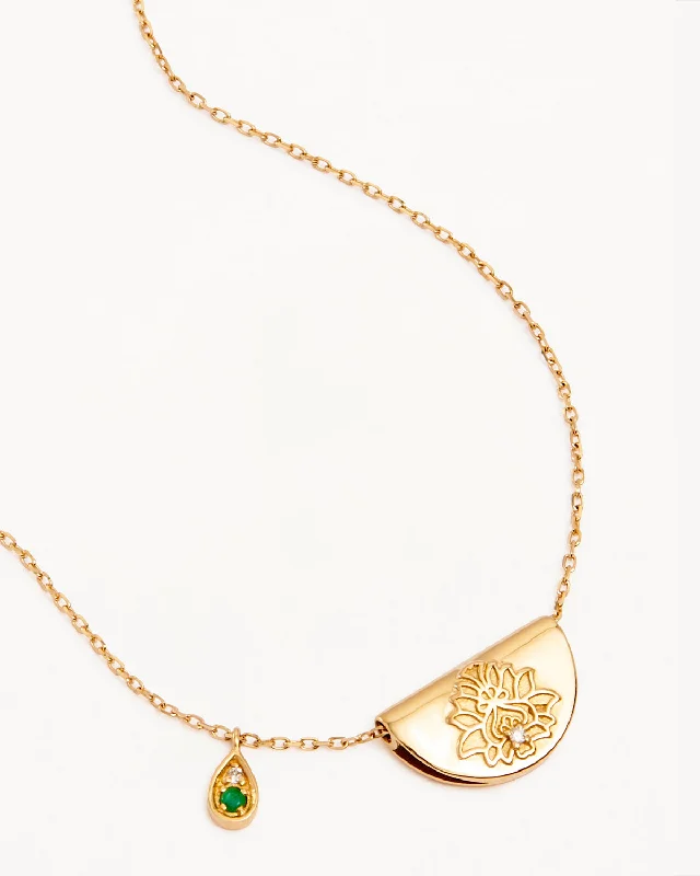 personalized initial ring stackable 14k Solid Gold Lotus Birthstone Diamond Necklace - May - Emerald personalized initial ring stackable 14k Solid Gold Lotus Birthstone Diamond Necklace - May - Emerald