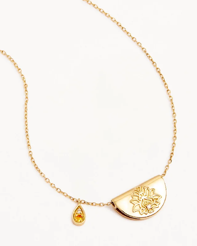 celestial star ring gold 14k Solid Gold Lotus Birthstone Diamond Necklace - November - Citrine