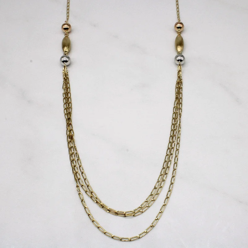 aquamarine birthstone necklace March 14k Tri Tone Gold Tiered Necklace | 27" |
