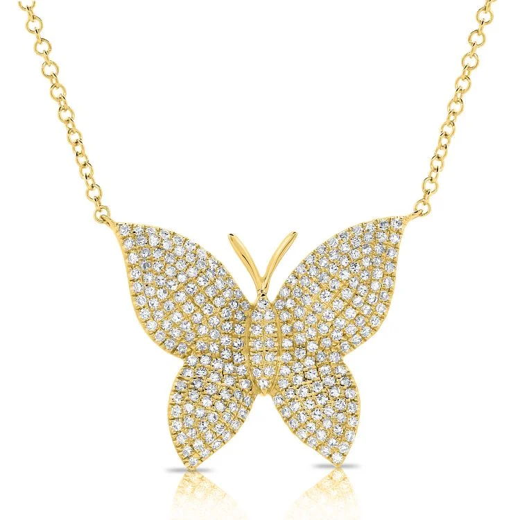 personalized couple’s keychain pendant 14K White Diamond Large Butterfly Necklace