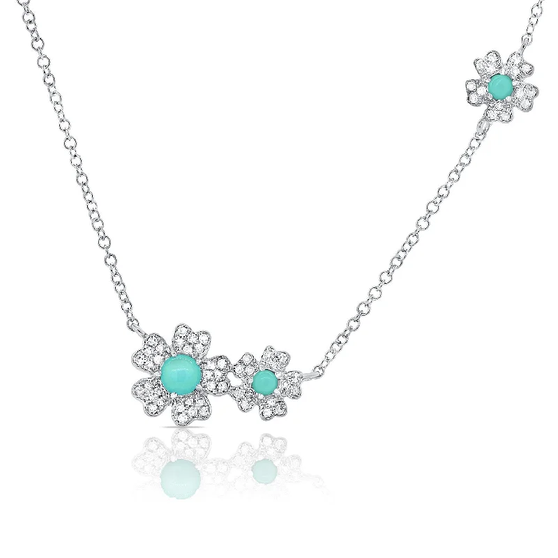 adjustable infinity charm bracelet 14K White Gold Diamond and Turqouise Flower Necklace adjustable infinity charm bracelet 14K White Gold Diamond and Turqouise Flower Necklace