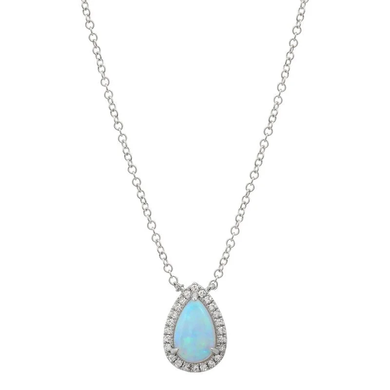 elegant pearl necklace with diamonds 14k White Gold Diamond and Opal Necklace