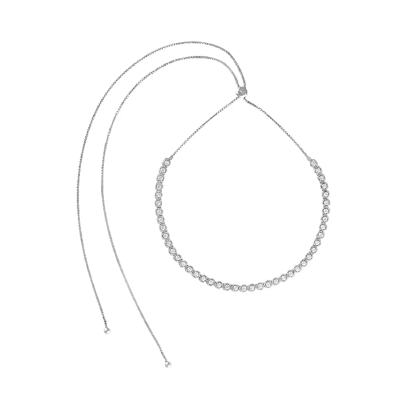 eternity ring for anniversary 14K White Gold Diamond Bolo Adjustable Tennis Necklace
