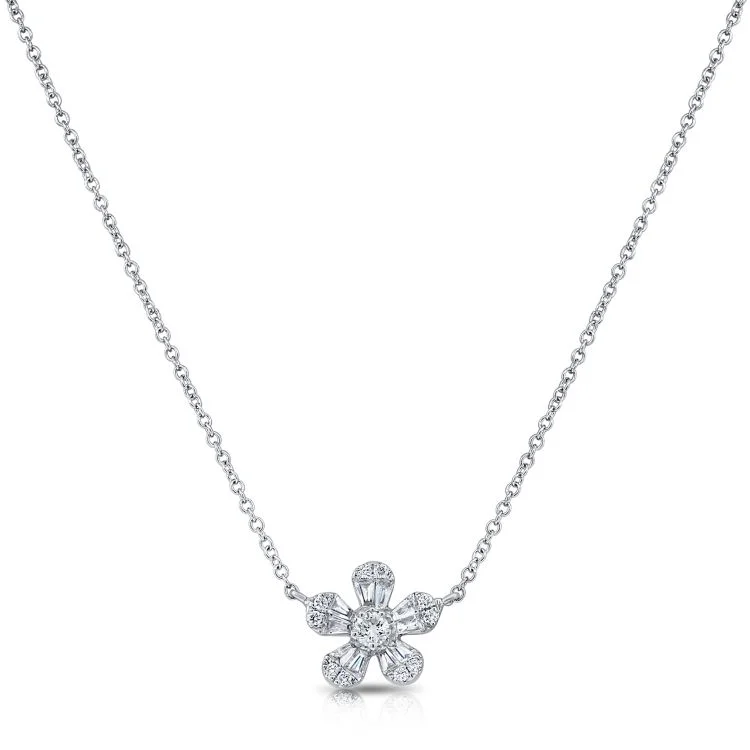 classic gemstone stud earrings 14K White Gold Diamond Flower Necklace