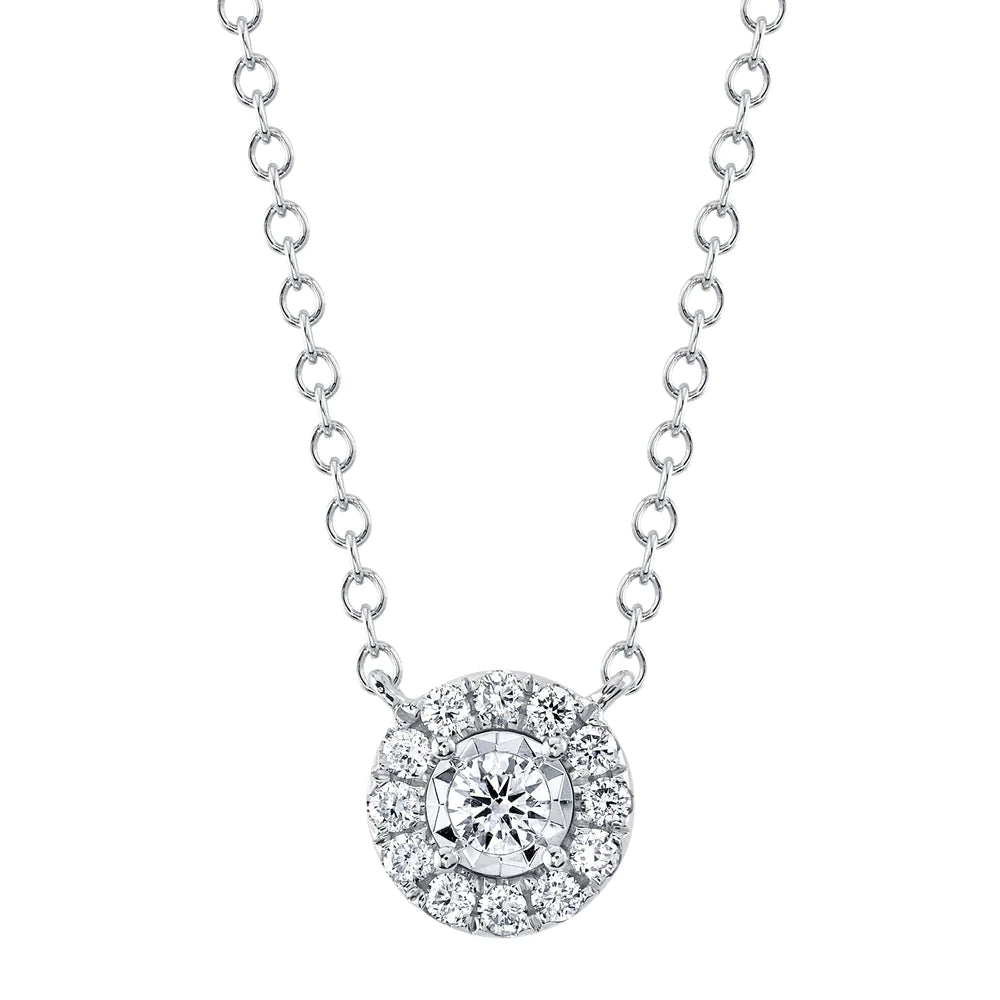 minimalist gold crescent moon necklace 14K White Gold Diamond Halo Illusion Necklace