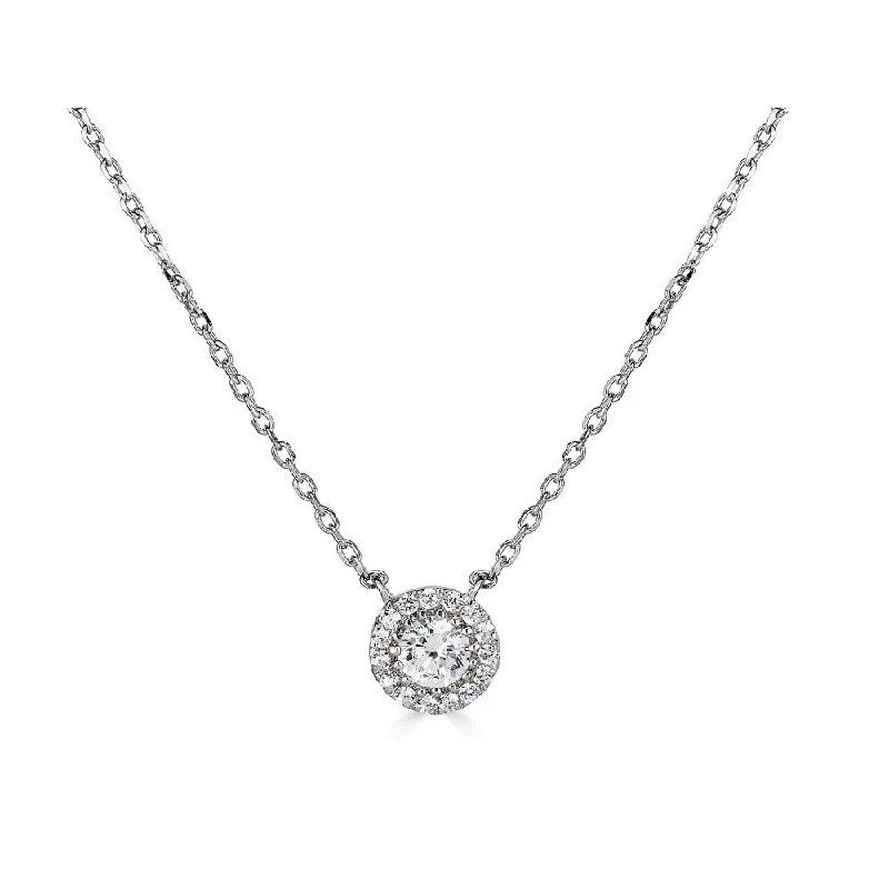 white topaz stacking rings 14K White Gold Diamond Halo Solitaire Necklace