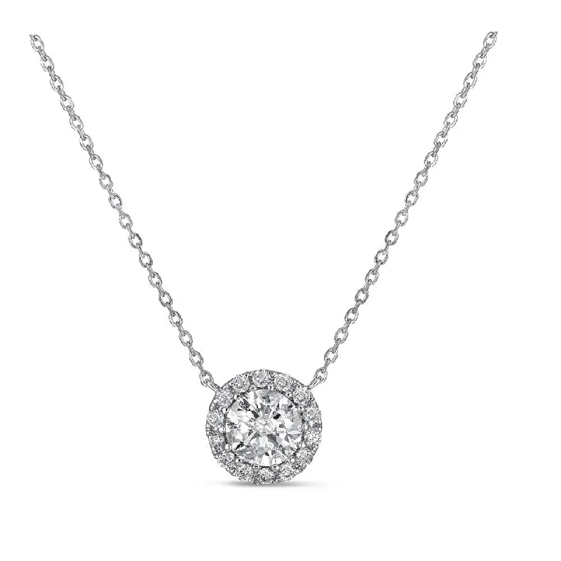 dainty pearl and diamond ring 14K White Gold Diamond Halo Solitaire Necklace
