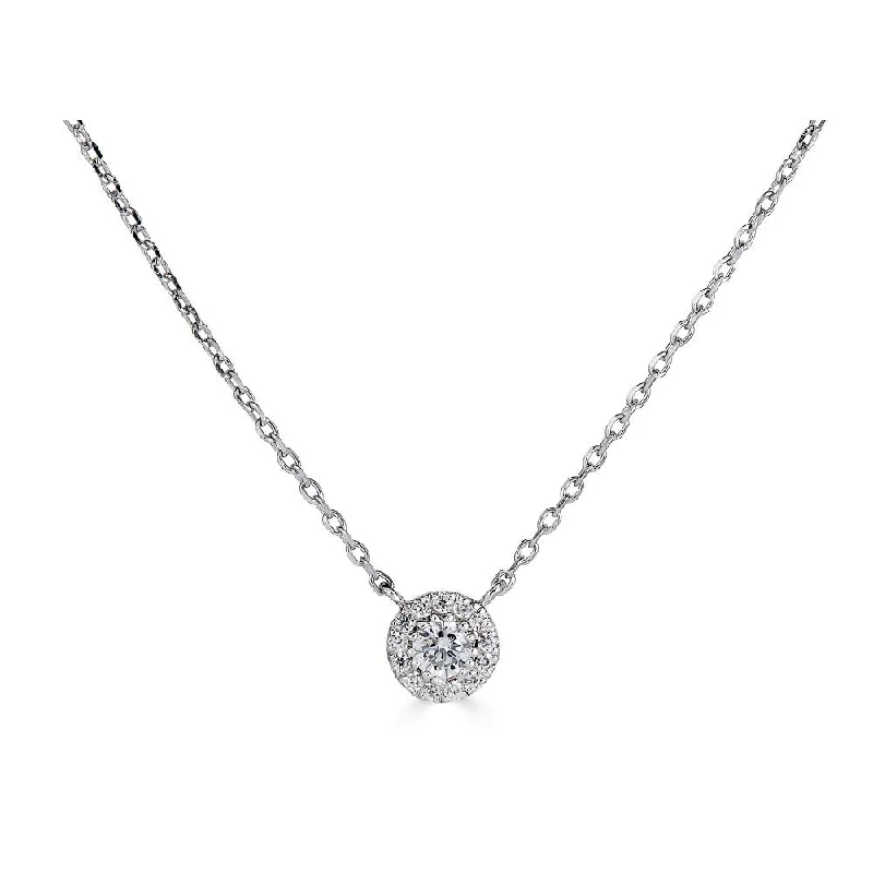 celestial lunar eclipse pendant 14K White Gold Diamond Halo Solitaire Necklace