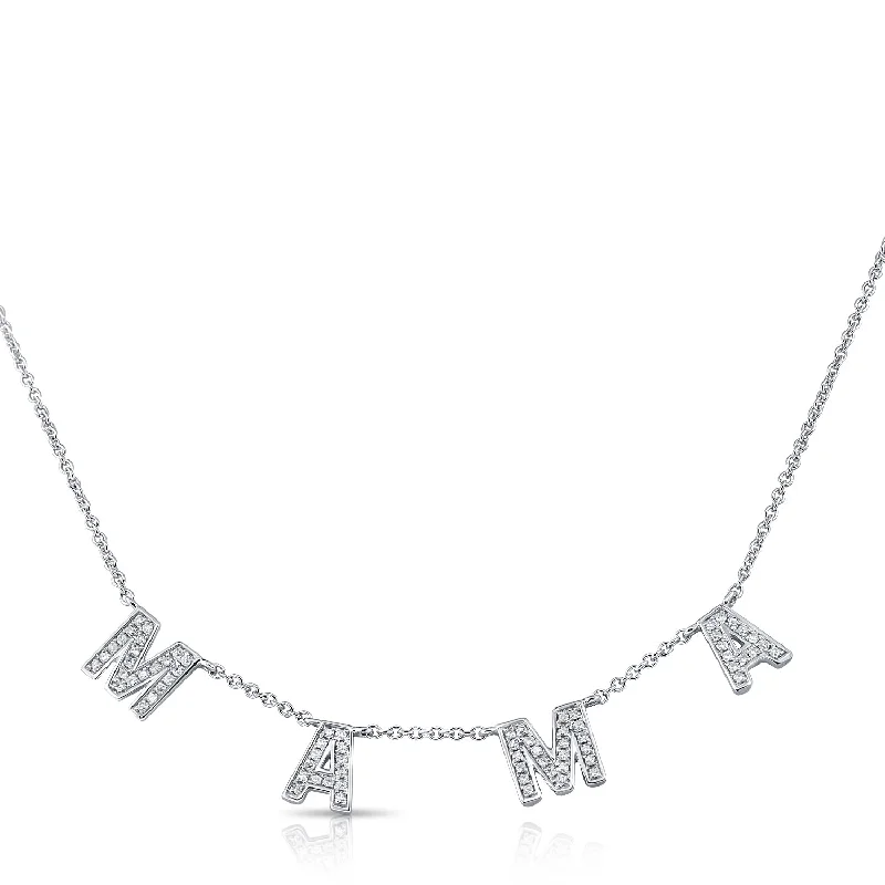 gothic bat ring sterling silver 14K White Gold Diamond "Mama" Necklace