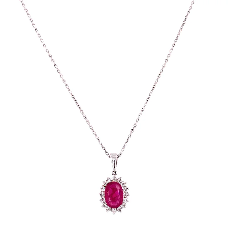 antique silver charm bracelet 14K White Gold Diamond + Oval Ruby Necklace