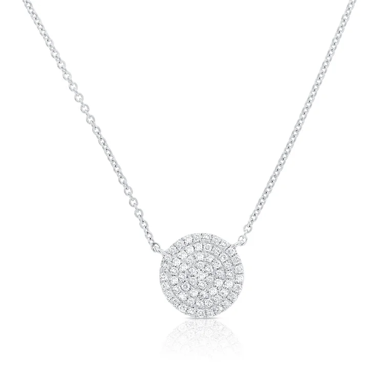 handmade wooden bead necklace 14K White Gold Diamond Pave Large Disc Necklace