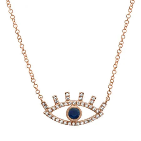 layered pearl choker necklace 14K Rose Gold Diamond + Sapphire Evil Eye Necklace