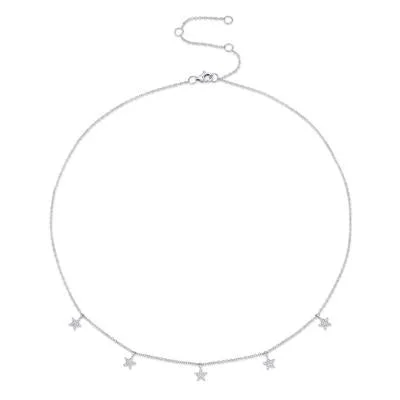 minimalist wedding band set 14K White Gold Diamond Star Dangle Necklace