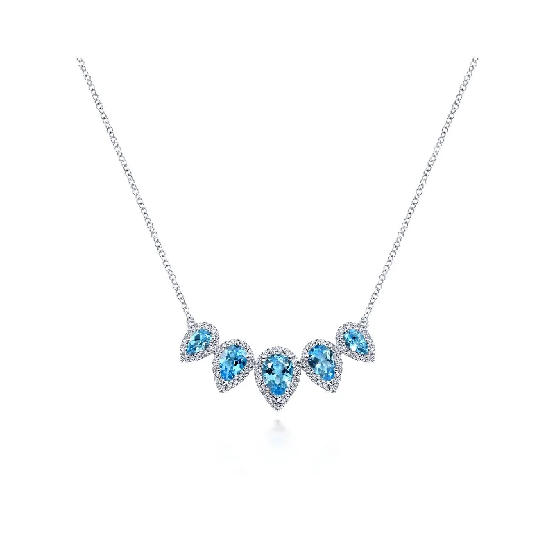 adjustable rope bracelet handmade 14K White Gold Diamond Halo + Blue Topaz Necklace adjustable rope bracelet handmade 14K White Gold Diamond Halo + Blue Topaz Necklace