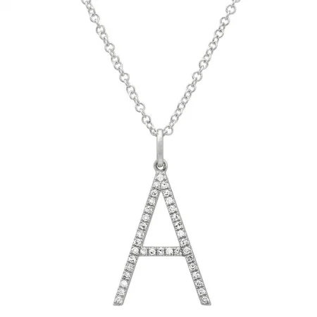 handcrafted gemstone pendant 14K White Gold Modern Diamond Initial Necklace