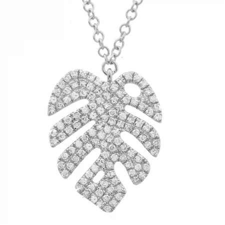 simple crystal earrings 14k White Gold Monstera Leaf Diamond Necklace