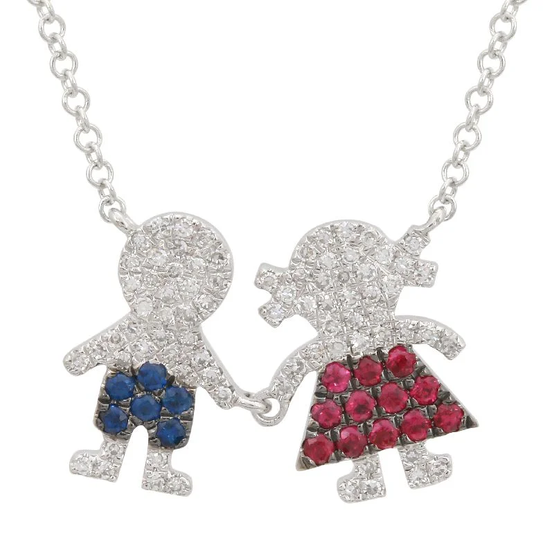 sapphire halo engagement ring 14k White Gold Multi Gemstone Boy And Girl Necklace