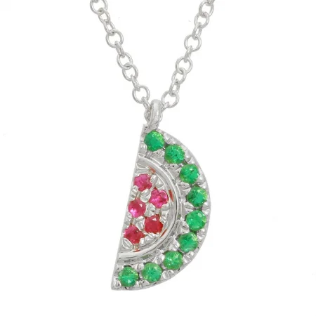 minimalist crystal quartz ring 14k White Gold Multi Gemstone Watermelon Necklace