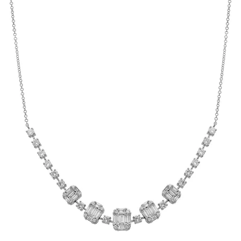 custom silver charm bracelet 14k White Gold Round Diamond and Baguette Necklace