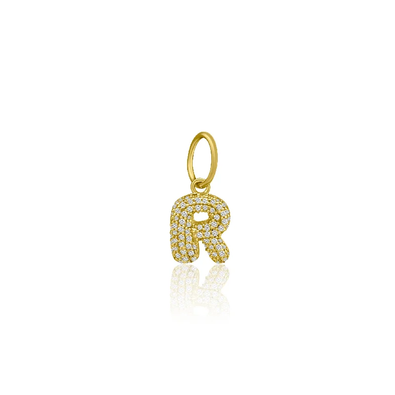 gold-plated figaro chain 14K YELLOW DIAMOND BUBBLE INITIAL CHARM/ PENDANT