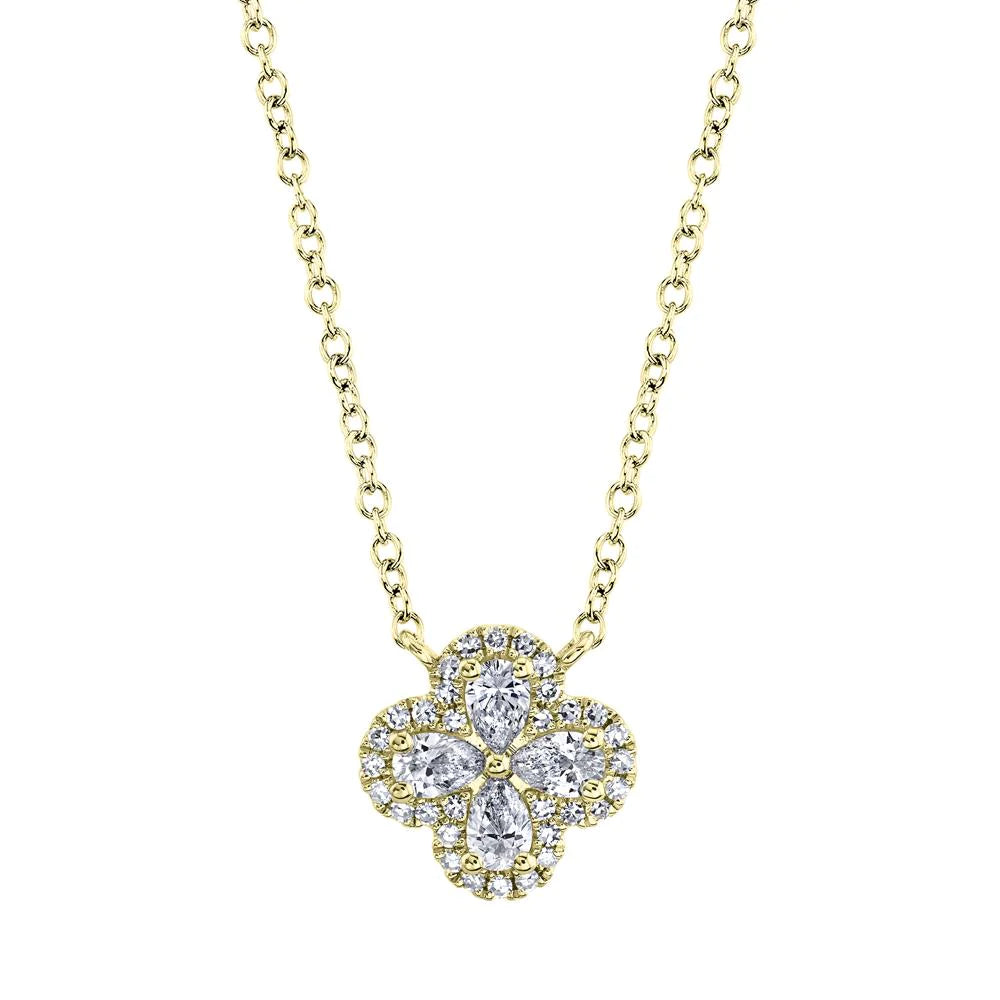 adjustable charm necklace 14K Yellow Diamond Clover Necklace