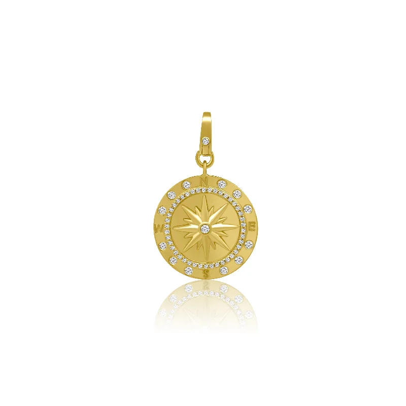 minimalist disc pendant necklace 14K YELLOW DIAMOND COMPASS CHARM PENDANT